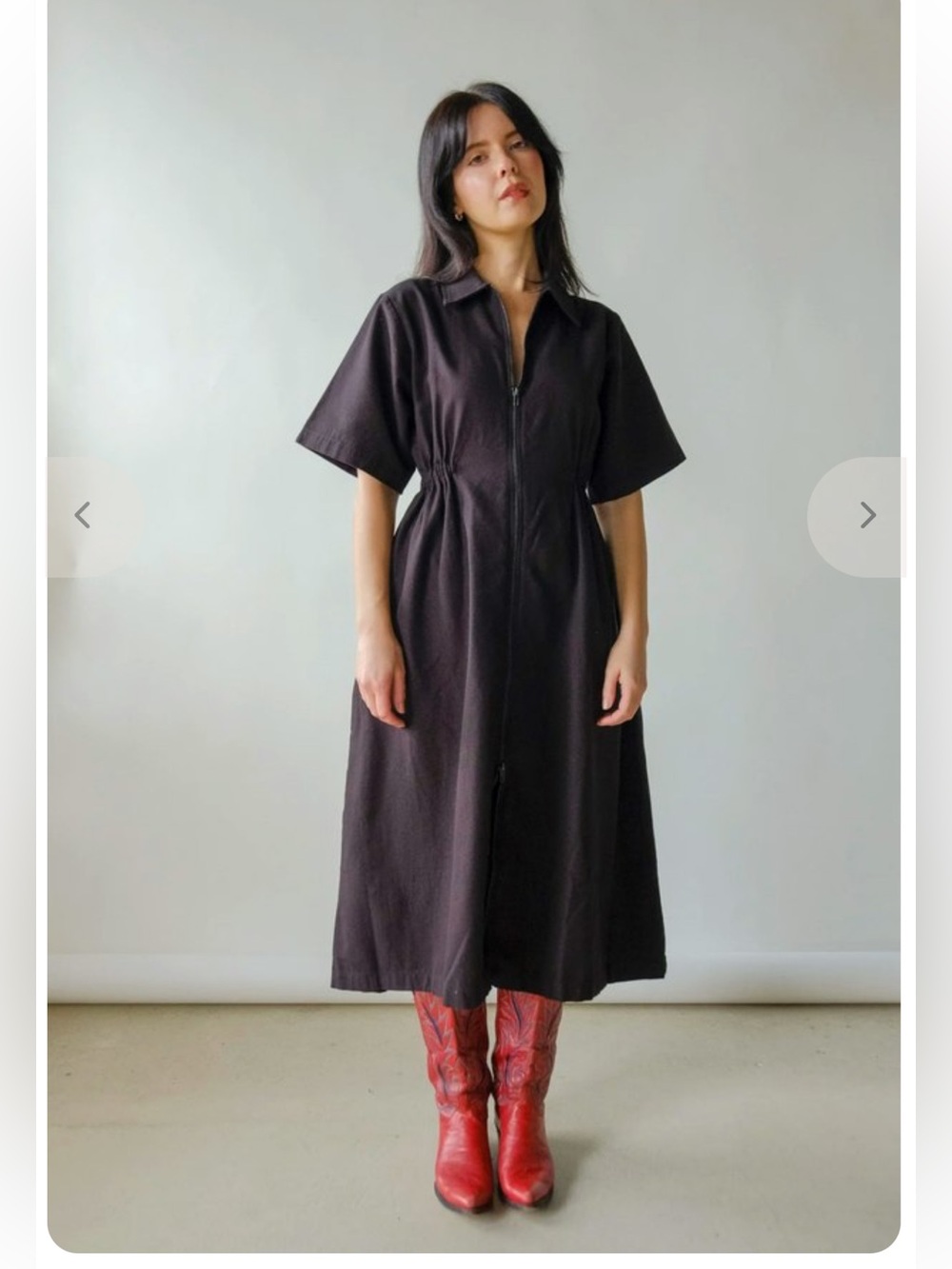 Classic Black Zip-Front Midi Dress
